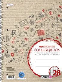 LANDRÉ Cahier à spirale "Recycling" A4, quadrillé,160 pages