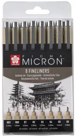 SAKURA Feutre pointe fine PIGMA MICRON, étui de 8, noir