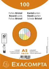 EXACOMPTA Fiches bristol, A5, ligné, bleu azur