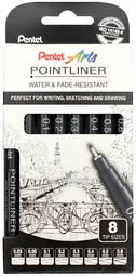 Pentel Feutre technique permanent Pointliner, set de 8, noir