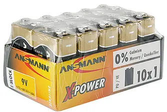 ANSMANN pile alcaline "X-Power", 9V bloc E, présentoir de 10