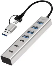 LogiLink Hub USB 3.0, 7 ports, 4x USB-A / 3x USB-C, argent