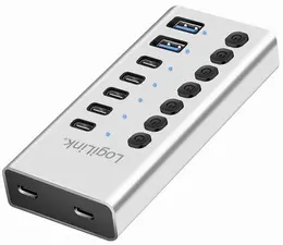 LogiLink Hub USB 3.2, 7 ports, interrupteurs on/off, argent