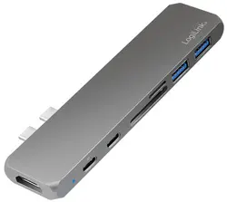 LogiLink Hub multifonction USB-C 7-en-1 avec PD, gris