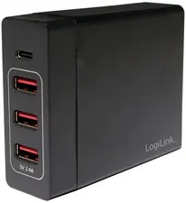 LogiLink Boîtier de chargement USB, 4 ports, 65 watt, noir