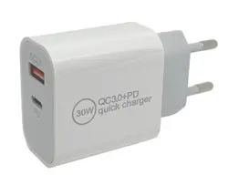 IWH Chargeur secteur USB-C, 1 USB-A / 1 USB-C, 30 W, blanc