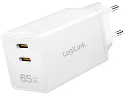 LogiLink Chargeur secteur USB, 2x USB-C PD, 65 W, blanc