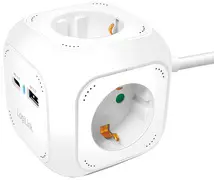 LogiLink Steckdosenwürfel, 4-fach + 2x USB, weiß