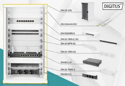 DIGITUS 10" Netzwerk-Set, 12 HE, (B)312 x (T)300 mm, grau
