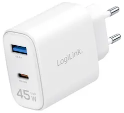 LogiLink Chargeur USB, 1x USB-C (PD), 1x USB-A (QC), 45 W