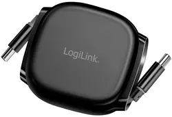 LogiLink Câble USB 2.0, USB-C - USB-C, rétractable, noir