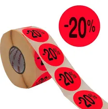 METO Étiquette promotionnelle "-20%", rond, rouge fluo