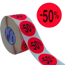 METO Étiquette promotionnelle "-50%", rond, rouge fluo