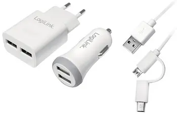 LogiLink Kit de chargeur USB, 2 pièces, chaucun 2x ports USB