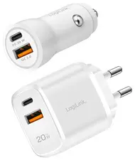 LogiLink Set de 2 chargeurs USB, allume-cigare & secteur