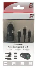 IWH Chargeur USB pour voiture "3EN1", 12/24 V, noir