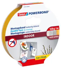 tesa Powerband Adhésif de montage INDOOR, 19 mm x 5 m