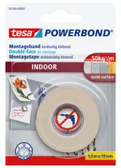 tesa Powerband Adhésif de montage INDOOR, 19 mm x 1,5 m