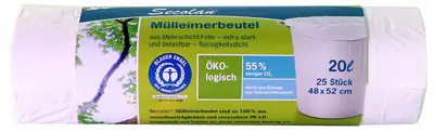 Secolan Sac poubelle, 20 litres, sans fermeture, blanc