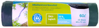 Secolan Sac poubelle, 60 litres, sans fermeture, vert/noir