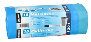 STARPAK Sac poubelle LDPE, à lien coulissant, 120 L, bleu