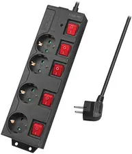 LogiLink Steckdosenleiste, 4-fach mit 5 Schaltern, schwarz
