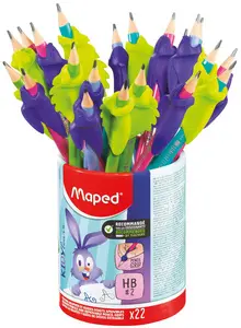 Maped Crayon de papier, avec gomme & guide-doigt, pot de 22