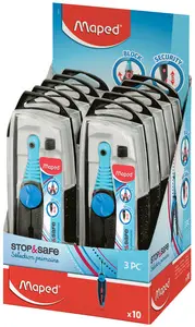 Maped Boîte de compas Stop & Safe, bleu, présentoir de 10