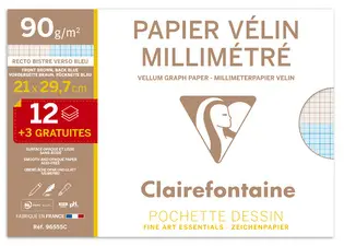 Clairefontaine Papier vélin millimétré, A4, pack promo