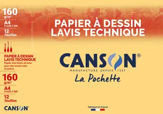 CANSON Papier à dessin Lavis technique, 240 x 320 mm, blanc