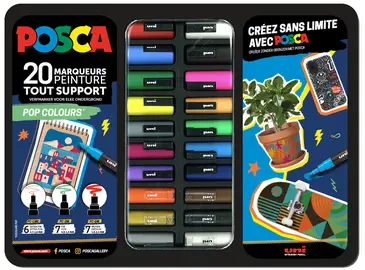 POSCA Marqueur à pigment "POP COLOURS", mallette métal de 20