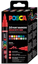 POSCA Marqueur à pigment PC-5BR BRUSH, étui de 16, assorti