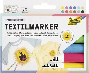 folia Marqueur pour textiles, set de 12, assorti