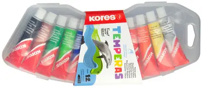 Kores Gouache en tube "Temperas", étui en plastique de 12