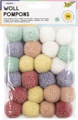 folia Pompon en laine "Pastell", 24 pièces, assorti
