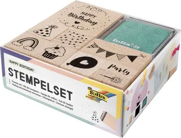 folia Set de tampons en bois "Happy birthday", 11 pièces