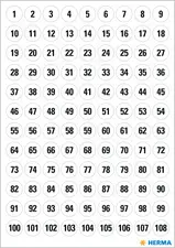 HERMA stickers chiffres 1-540, diamètre: 8 mm, blanc