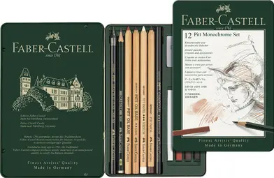 FABER-CASTELL PITT MONOCHROME Set petit, étui de 12 pièces