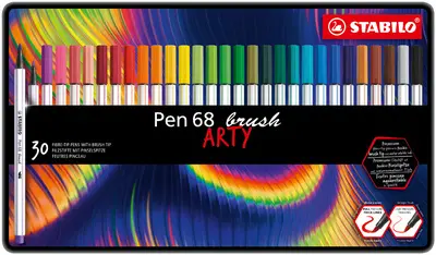STABILO Feutre pinceau Pen 68 brush ARTY, étui métal de 30