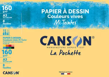 CANSON Papier à dessin couleur Mi-Teintes, A3 couleurs vives