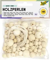 folia Perles en bois "Nature", rond, assorti en 4 taillles