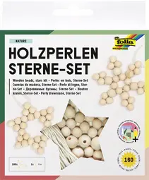 folia Kit Etoiles en perles en bois NATURE, 161 pièces