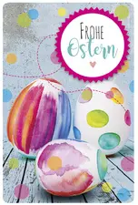 SUSY CARD Oster-Grußkarte "Bunte Eier auf Holzbrett