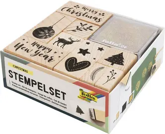 folia Set de tampons en bois "Christmas", 12 pièces