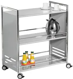 kerkmann Chariot de service, en acier, 3 étages, gris/chrome