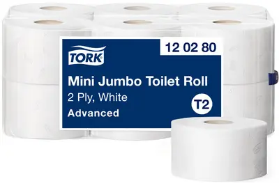 TORK Papier toilette en mini-rouleau Jumbo, 2 couches, blanc
