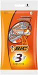 BIC Rasoir jetable 3 Sensitive, pour hommes, pack de 8
