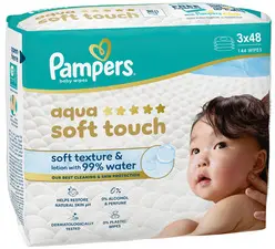 Pampers Lingette humide aqua soft touch, pack de 3