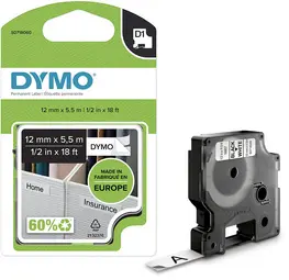 DYMO Ruban d'étiquette D1 noir/blanc,12mm x 5,5m
