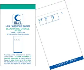 ELVE Bloc Maître d'Hôtel, 85 x 150 mm, 50 feuillets tripli
